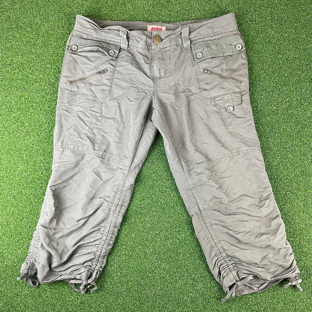 Vtg NoBo Gray Cargo Capri Pants Juniors 13 Y2K Utility Drawstring Hem Zip Pocket